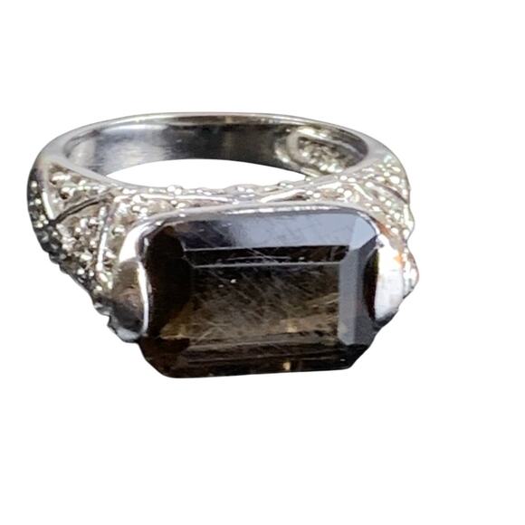 Lia Sophia Silver Filigree Smoky Faceted Cocktail Ring – Size 8 LS Mark - Picture 4 of 6